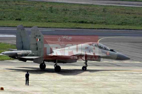 Sukhoi SU-30 combat jet lands at Agartala airport